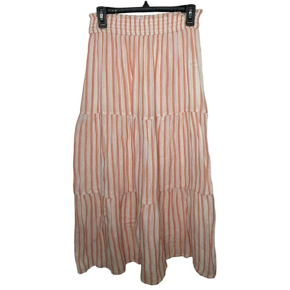 Marine Layer White Pink Stripe Double Layer Smocked Corrine Maxi Skirt
